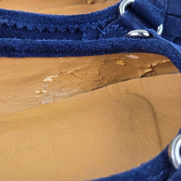 Talbots Size 8M Slate Blue Marcia2 Leather Flats Tassel Front Almond Toe - Picture 7 of 16